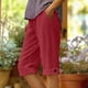 thumbnail image 1 of Neewe Womens Summer Solid Color Cotton Linen Knee Length Pants Loose Fit Button Waist Pant Beatch Outdoor, 1 of 6