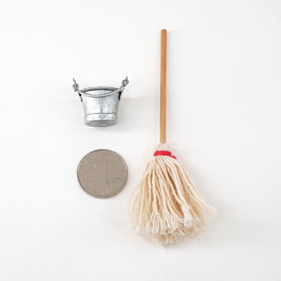 LOLIPPYY Miniature Dollhouse Decor Supplies 2Pcs White Cotton Cloth Mops Wooden Accessories for Kids Toy Collectors