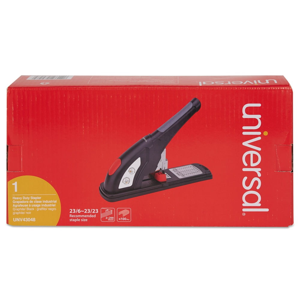 Universal UNV43048 Heavy-Duty 200 Sheet Capacity Stapler - Black/Graphite/Red