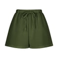thumbnail image 5 of Cotton Linen Shorts for Women Elastic Waist Drawstring Summer Beach Shorts with Pockets Army Green L, 5 of 8