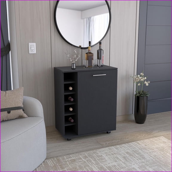 Bar Cart with Integrated Wine Storage, Spacious Cabinet & Smooth Rollers | Modern | Engineered Wood