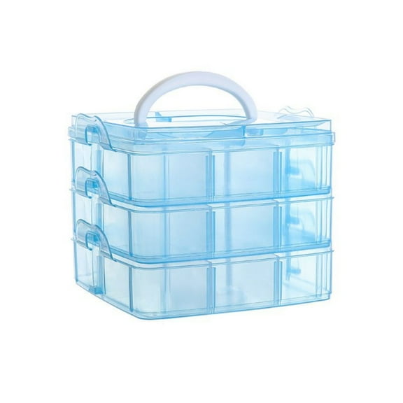18 Grids Plastic Storage Organizer, Stackable Container with Adjustable Dividers for Crafts, Earrings, Screws, Nail, Pins and More, Blue