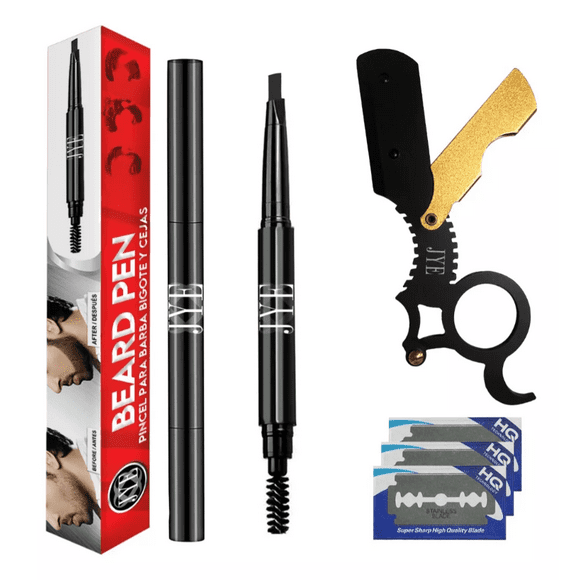 Pincel Lapiz Para Barba Y Bigote Jye Portanavajas Dorada Jye Color Negro