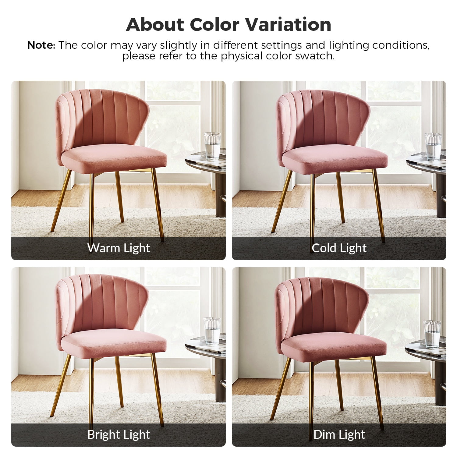 Tina's Home Velvet Dining Chairs Set of 4 Wingback Upholstered Accent Side Chairs Metal Legs Home Living Room Kitchen Pink