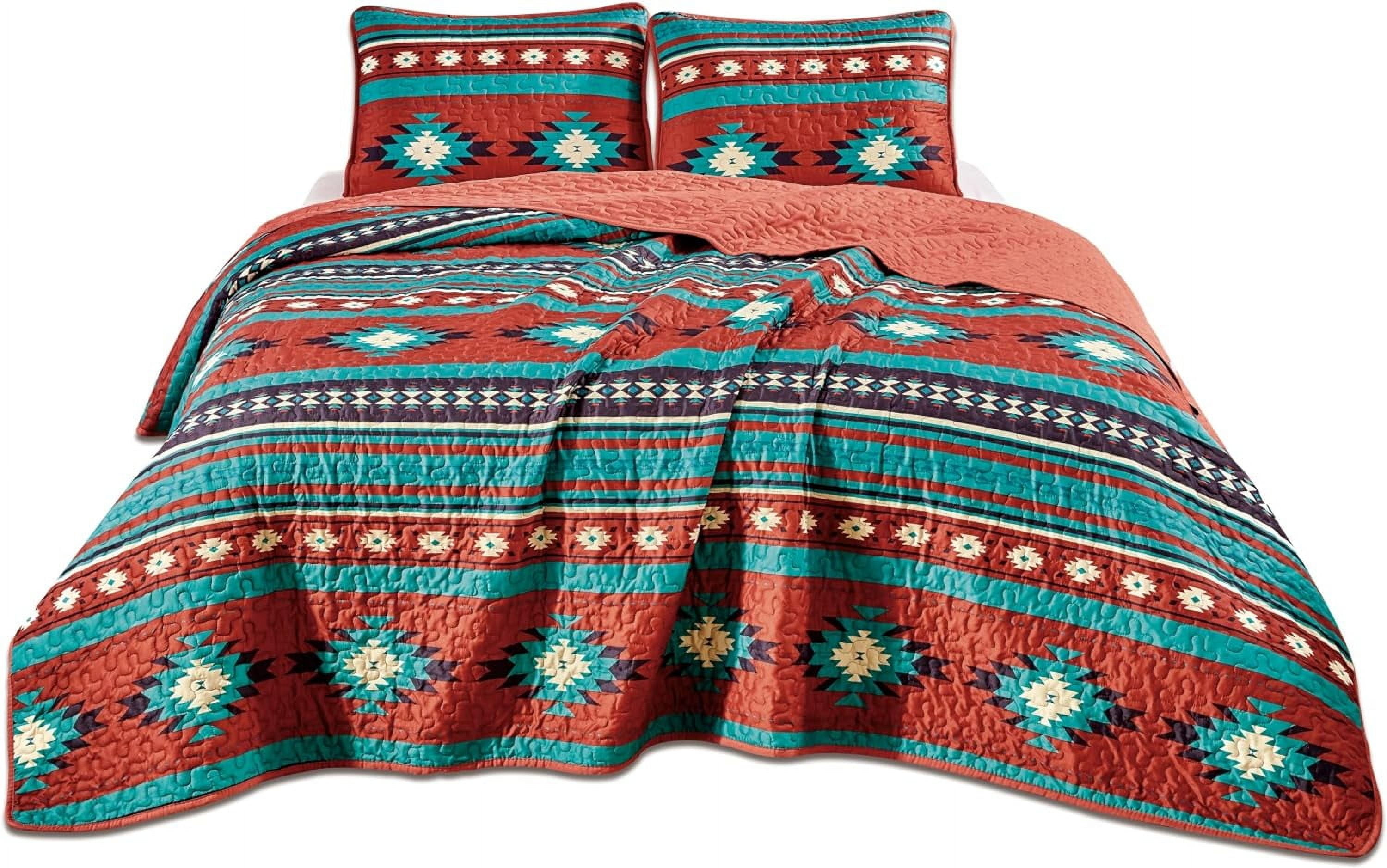 Chezmoi Collection Prescott 3-Piece Southwestern Multi-Color Red Quilt Bedspread Set, King