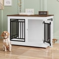 thumbnail image 3 of Uforic 35 inch Wooden End Table Dog Crate with Adjustable Feet and 2 Removable Bowls, White, 3 of 9