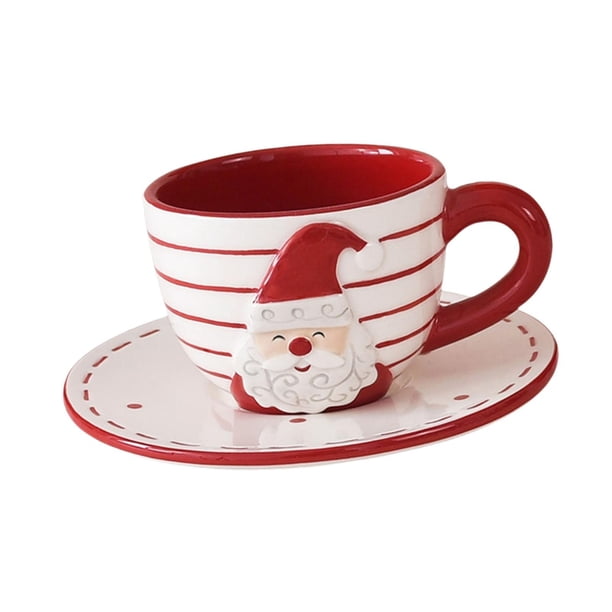 Tazas de té y platillo navideños, taza de café de creativa multifuncional de Papá Noel para regalo de cumpleaños, decoración navideña
