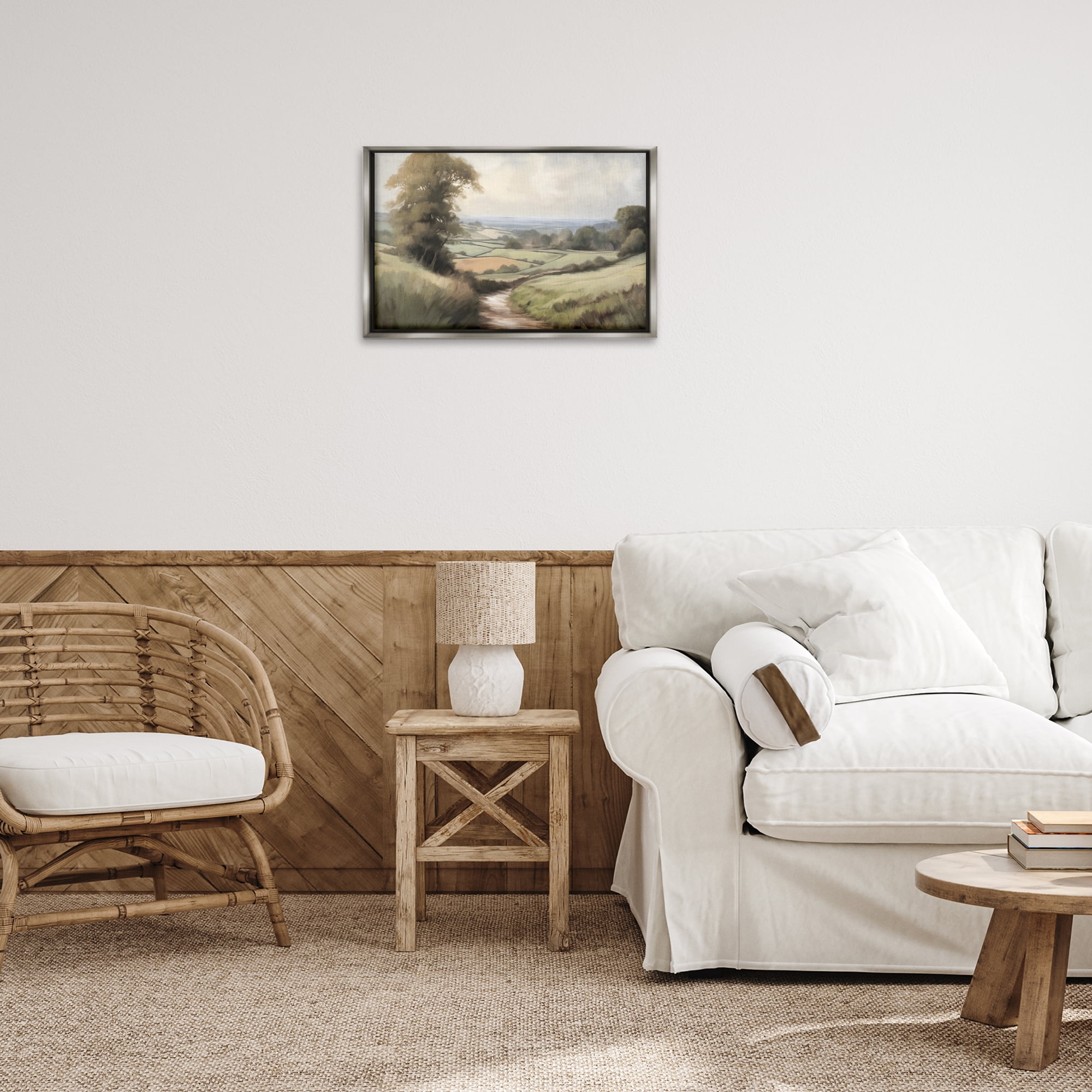 Stupell Industries Country Walk Path Landscape & Nature Painting Gray Floater Framed Canvas Art Print Wall Art, 25 x 17