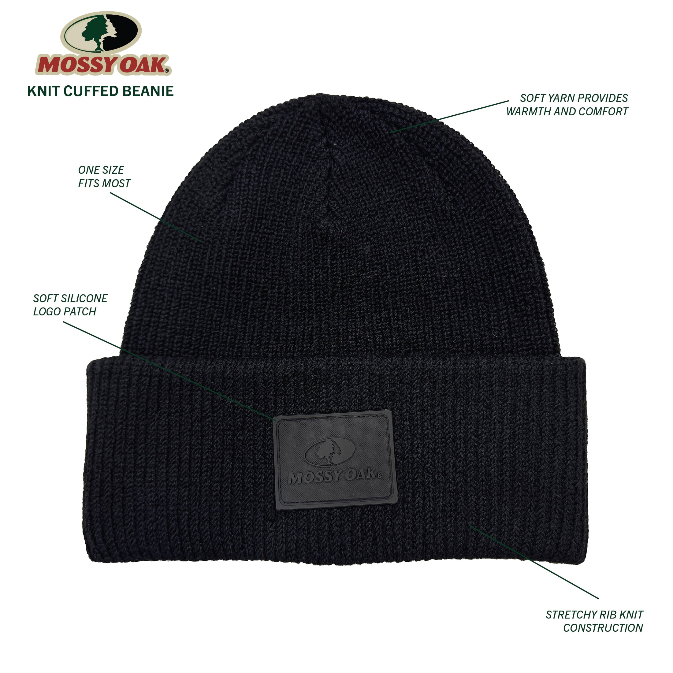Mossy Oak Knit Cuffed Beanie, Black