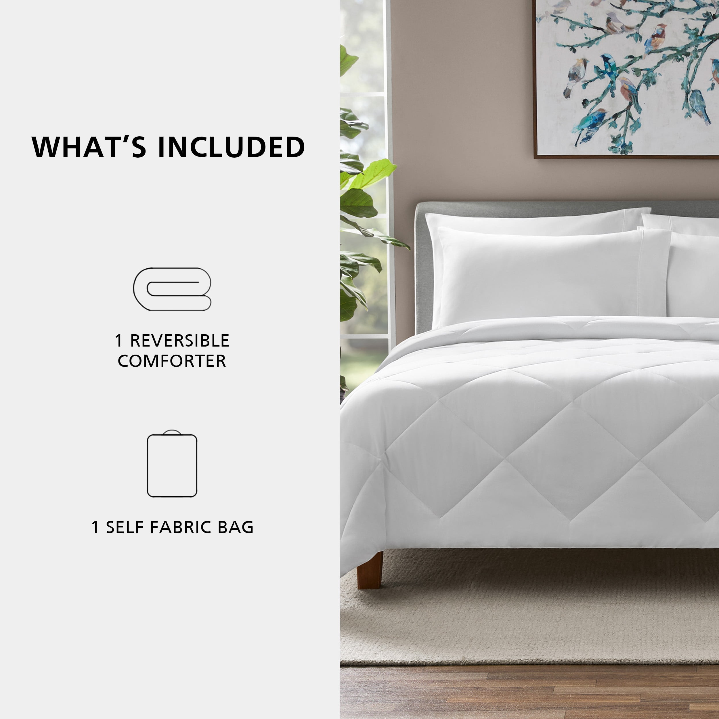 Mainstays Twin/Twin XL Comforter, All-Season Reversible Microfiber, White