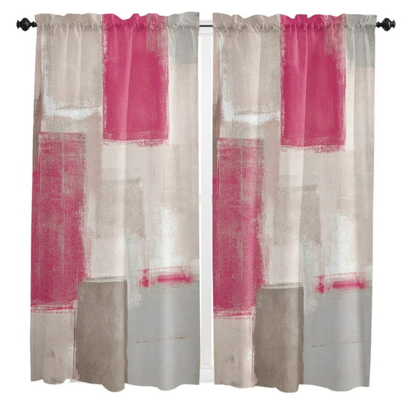 Pink Smudge Square Painting Wall Curtain Home Decoration Living Room Short Curtains Window Treatments For Kitchen Bedroom