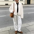 thumbnail image 4 of Edvintorg Jackets for Women Drop Shoulder Cropped Leather Jacket Gathered Hem Oversized Batwing Sleeve Zip up Short Coat with Pocket Women Clothing S-L White, 4 of 6