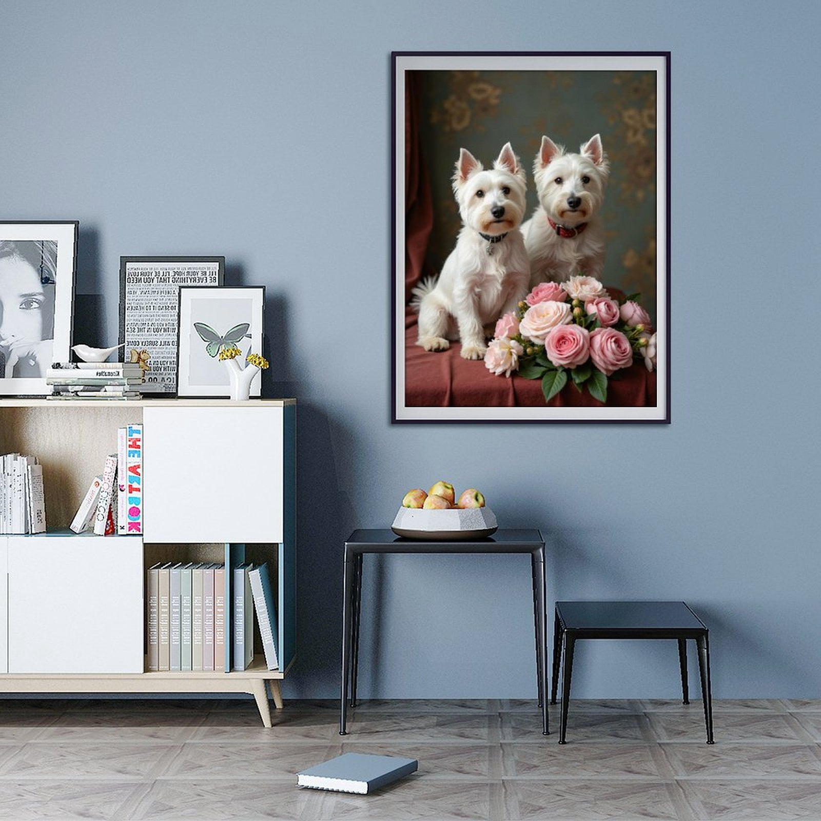Diamond Art Kit for Adults, Two Dogs Pink Roses Portrait Diamond Painting for Adults Beginners, DIY Diamond Art Painting Kits, 5D Diamond Painting Crafts for Home Decor 12x16 Frameless