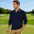 thumbnail image 2 of Adult Mens Polo Shirts Long Sleeve Button Polo Tees Basic Blue Men Summer Outfits, 2 of 6
