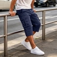 thumbnail image 7 of Hsovts Men's Capri Pants Cargo Long Shorts Casual Elastic Waist Shorts Below Knee Long 3/4 Pants Cargo Travel Capri Multi-Pockets Pants Dark Blue M, 7 of 7