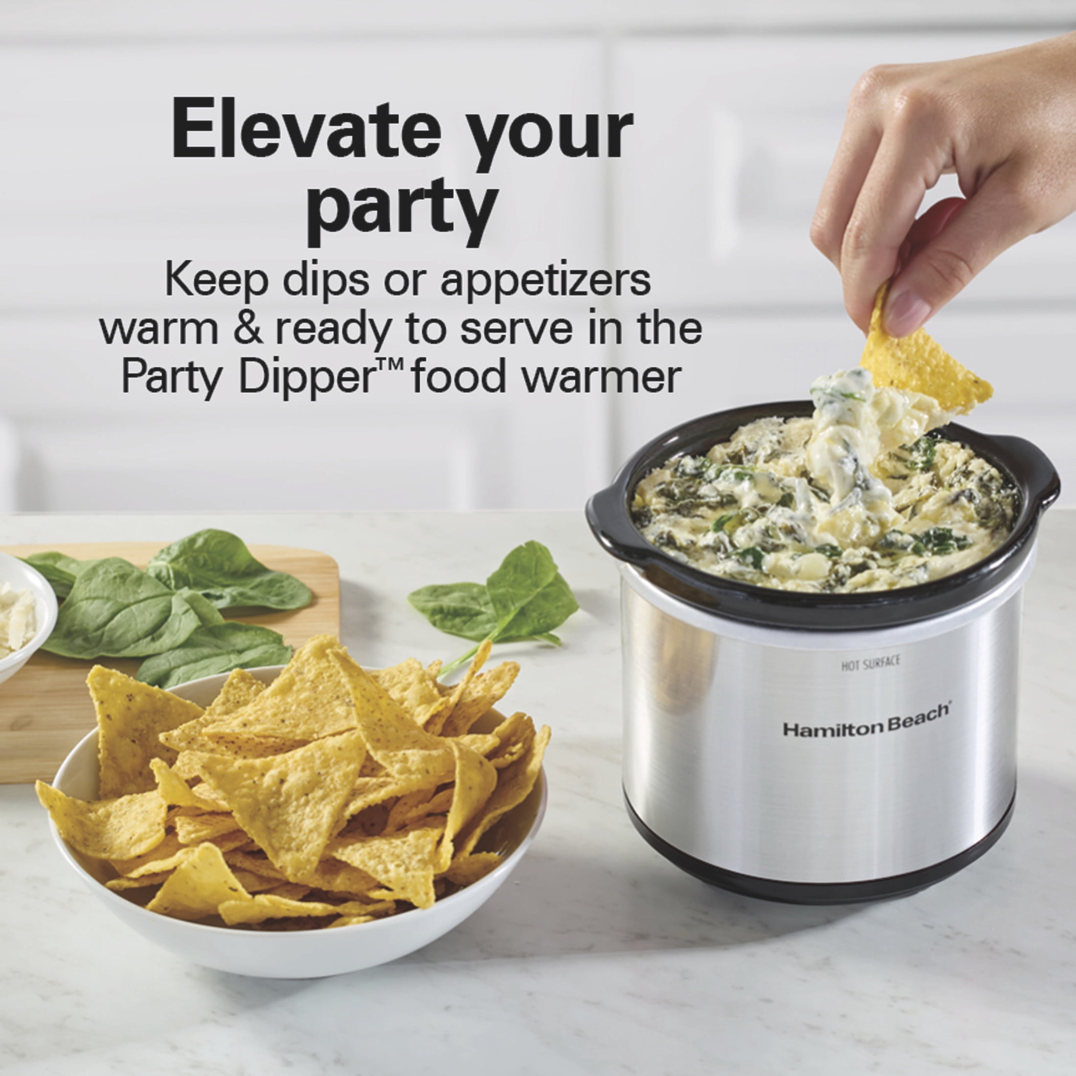 Hamilton Beach 7 Qt Programmable Slow Cooker, Stoneware Crock with Removable Pot, Includes Party Dipper Food Warmer, Stainless Steel