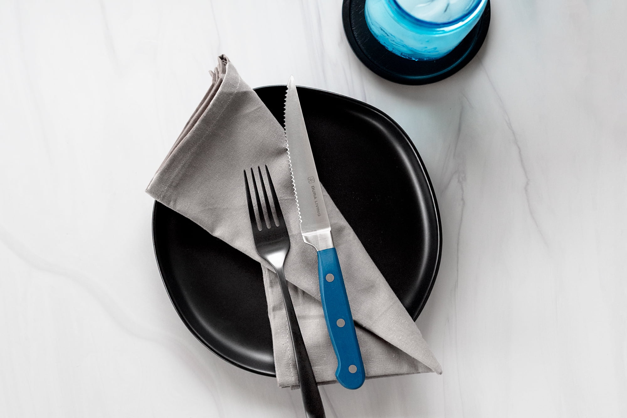 Dura Living 4 Piece Forged High Carbon Stainless Steel Steak Knife Set, Royal Blue
