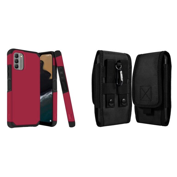 MK Armor Case for Nokia G400 5G and Vertical Nylon Belt Holster Pouch - Magenta