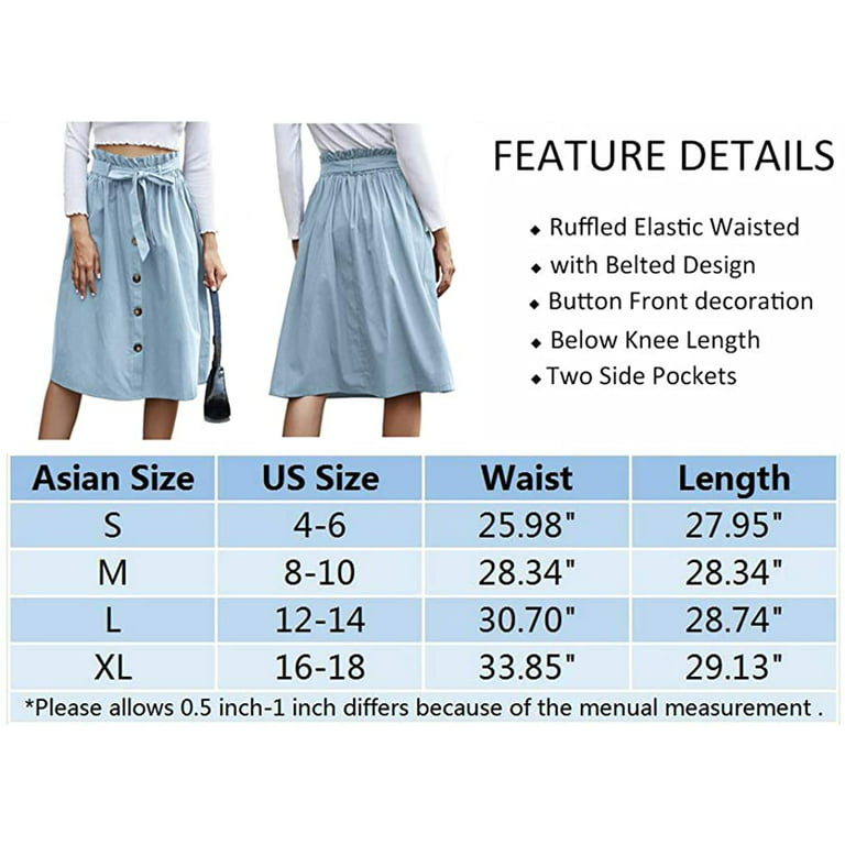 Womens Casual Button Front A Line Skirts Belted High Waist Midi Skirt with  Pockets Navy Blue Medium