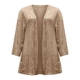 thumbnail image 4 of Oplxuo Women's Shiny Sequin Open Front Blazer Irregular Hem Sparkle Long Sleeve Cardigan Jackets, 4 of 5