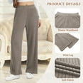 thumbnail image 3 of TEMOFON Wide Leg Ribbed Pants Women High Waist Knit Lounge Pants Comfy Fall Casual Brown Trousers with Elastic Waist L, 3 of 7