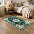 thumbnail image 2 of ODIKA 5'x7' Ultra-Soft Area Rug, Teal Vintage Boho Scroll Border Throw Distressed Ornate Turquoise None Washable, Bare feet friendly, Silk-Touch for Bedroom Home office, 2 of 7