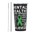 thumbnail image 1 of En mayo vestimos de verde Mes de concientización sobre la salud mental Taza de viaje de café de acero inoxidable con aislamiento de 20 oz con pajita Taza térmica portátil blanca, 1 of 7