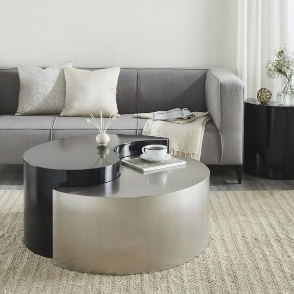 Black & Silver Coffee Table Made of Iron Sheet Frame for Modern Living