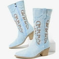 thumbnail image 5 of Denim Cowboy Boots for Women Pointed Toe Western Embroidery Booties Trendy Heeled Mid Calf Cowgirl Boots, 5 of 6
