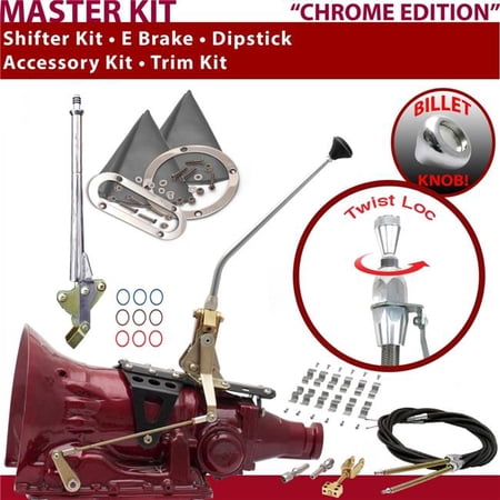 American Shifter TH400 Shifter Kit Chrome 12 in. E Brake Cable Clamp Trim Kit Dipstick for F1166