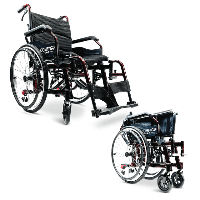 Fauteuil Roulant Autopropulsé Léger et Pliable - Fauteuils de Transfert Autopropulsés - X-1 / Rouge