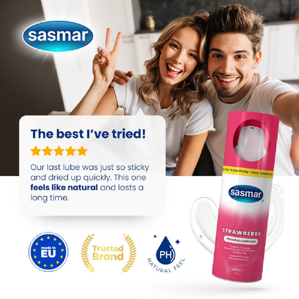 Sasmar Strawberry Premium Flavored Personal Lubricant for Intimate Use, 2.3 oz