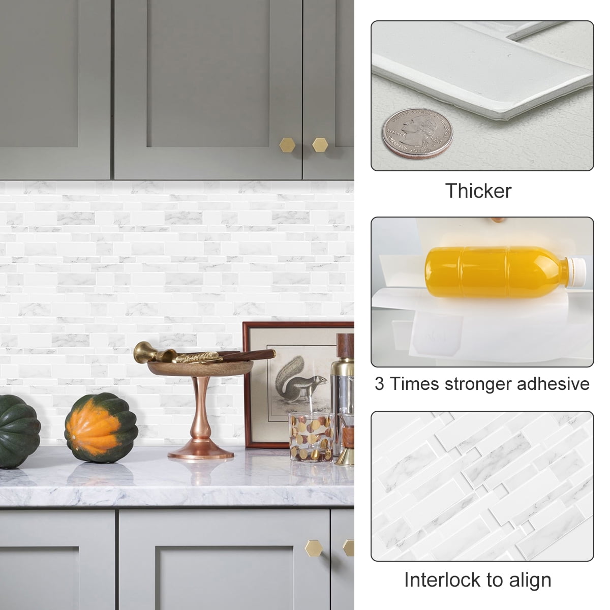Peel and Stick White Marble Background Mosaic Tile Backsplash (10tiles/set)