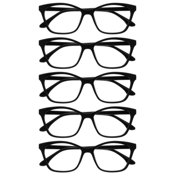 OPULIZE KAT Reading Glasses - 5-Pack - Cat-Eye Frame - Black - Men & Women - Spring Hinges - RRRRR59-1 -  2.00