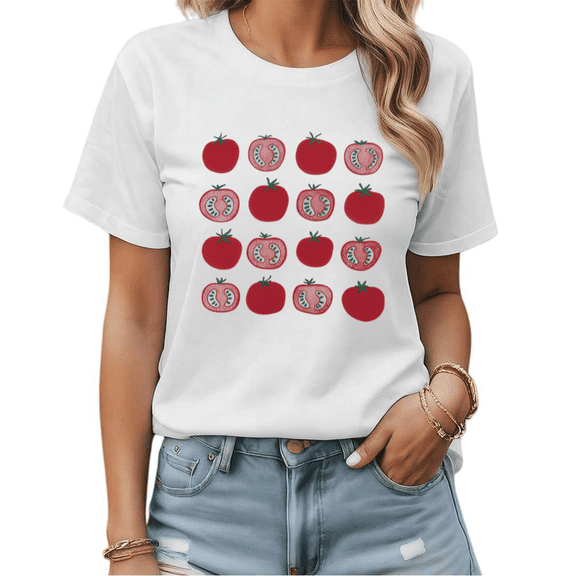 Tomato Grid Graphic Tees Womans T-shirt Black/White S-5XL Shirts Retro Vegetable Tops
