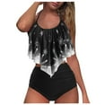 thumbnail image 3 of Women Vintage Swimsuit Two Piece Retro Halter Ruched High Waist Print Bikini Set Snowflake Print Overlay Christmas Tankini Swimsuit, 3 of 6