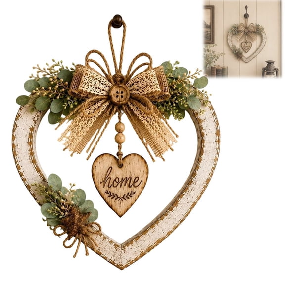 Rustic Farmhouse Heart Wall Decor With Home Sign, Vintage Wooden Hanging Sign, Vintage Style Wall Hanging Decor, Front Door Decoration