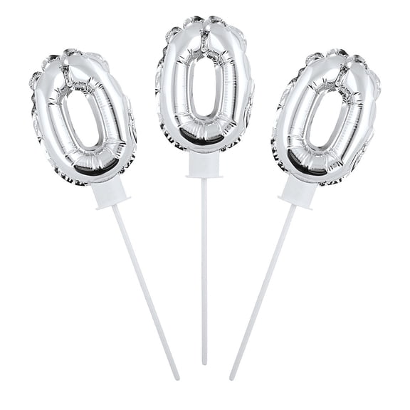 Fun Express Self-Inflating Silver Number 0 6" Mylar Balloons - 6 Pc
