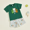 thumbnail image 4 of WhouRiu Toddler Boy Outfits Embroidery Short Sleeve T Shirt Striped Shorts Summer Holiday Party Cozy Outfit Set for Kids Green,Size 2-3 Y, 4 of 5