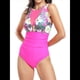 thumbnail image 3 of Traje de Baño de una Pieza para Mujer con Cuello en V y . Rosa Roja L, 3 of 8