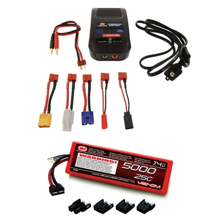 Venom 25C 2S 5000mAh 7.4V Hard Case LiPo Battery with Universal Plug System and Venom LiPo and NiMH AC Sport Balance Charger