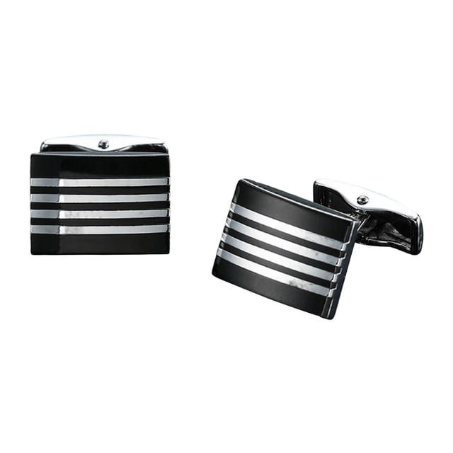 2 piezas de gemelos de rayas cuadradas frágil, resistente, clásico, francés, duradero, gemelos para , graduación, boda, profesion, hombre, Raya plateada negra