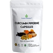 Cosmic Element Curcumin Piperine Capsules, Anti-Inflammatory Powder with Turmeric and Black Pepper for Joint Support and Pain Relief | USDA Organic Supplement - 500 mg (120 Vegetable Capsules)