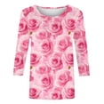 thumbnail image 4 of VgaVtl Pink Womens Tee Shirts Valentines 3/4 Sleeve Ladies Plus Size Tops Leisure Basic Festivals Loose Floral Tops, 4 of 5