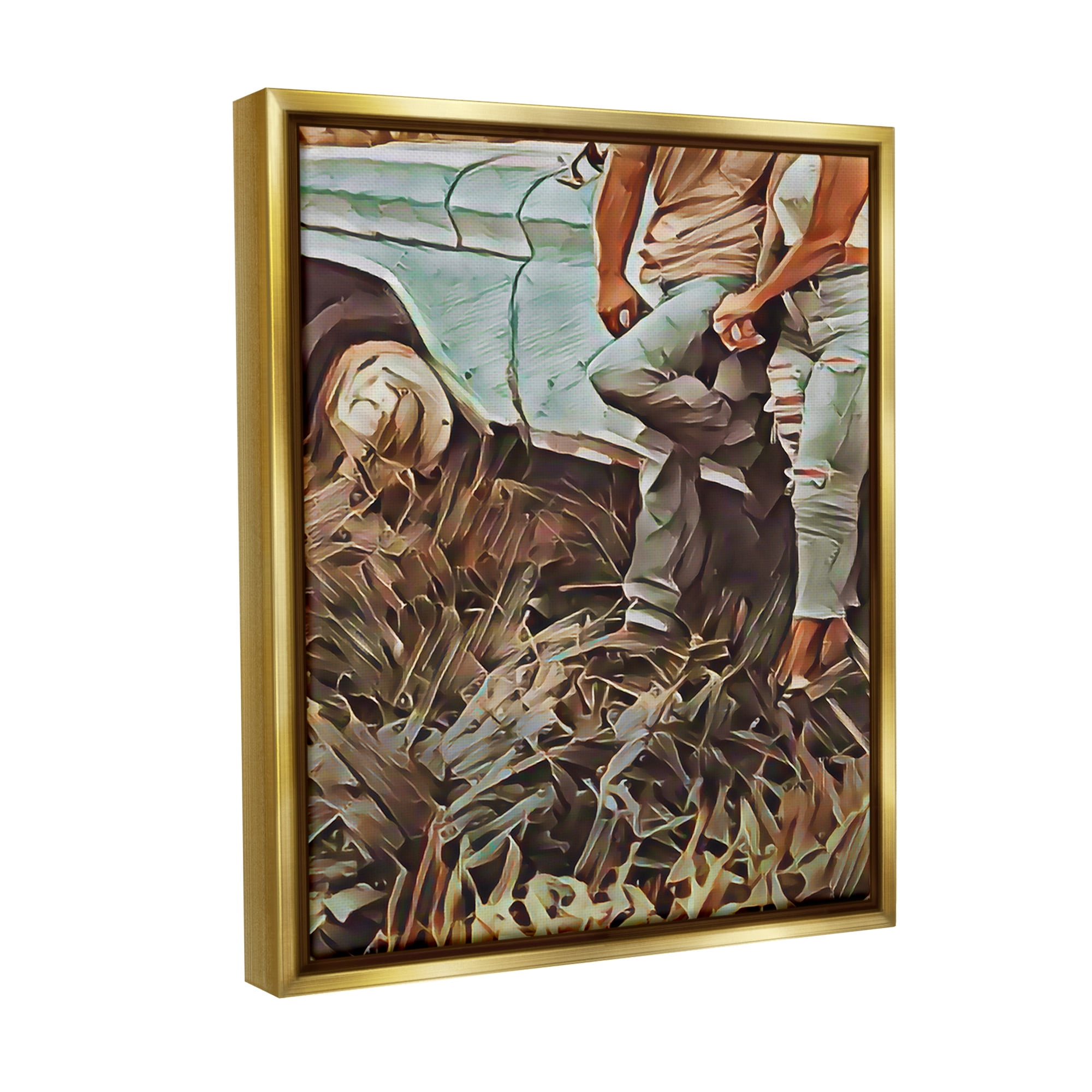 Stupell Industries Country Couple & Car Transportation Painting Gold Floater Framed Canvas Art Print Wall Art, 17 x 21