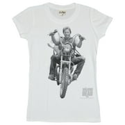 Walking Dead Girls Juniors T-Shirt - Black & White Daryl Dixon On the Bike Image (Medium)
