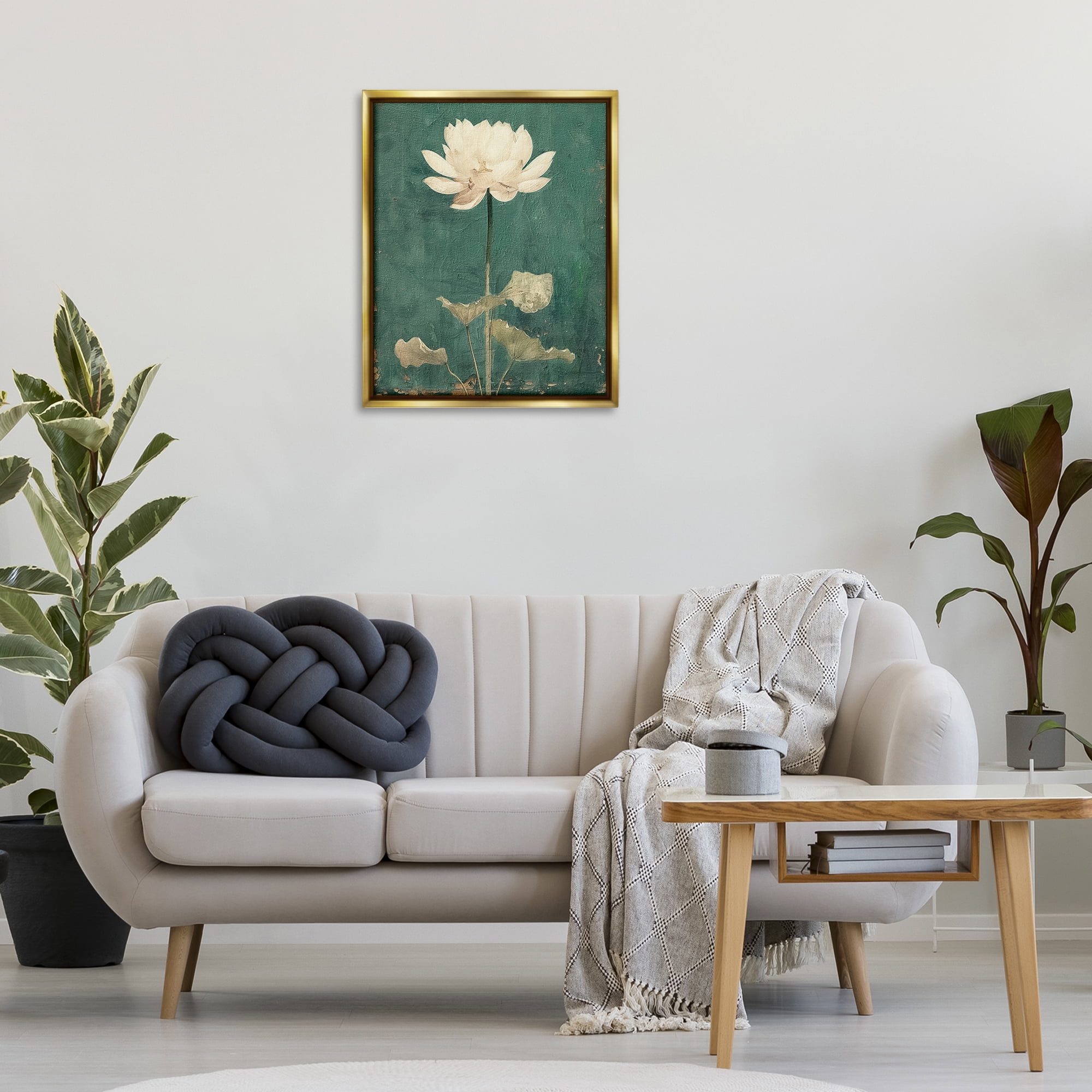 Stupell Industries Vintage Floral Bud Plants & Flowers Painting Gold Floater Framed Canvas Art Print Wall Art, 25 x 31