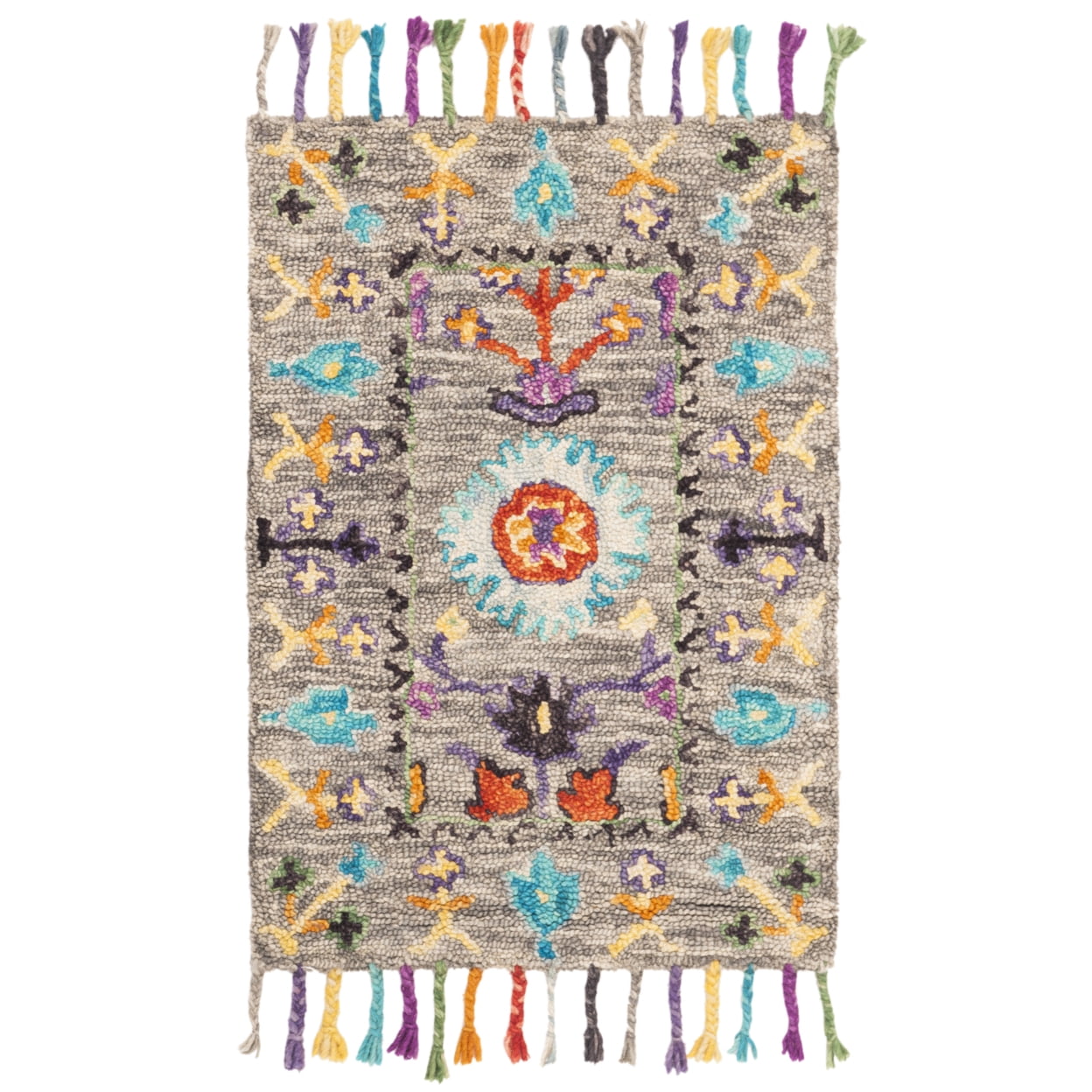 SAFAVIEH Blossom Hamilton Floral Wool Area Rug, Grey/Multi, 8' x 8' Square