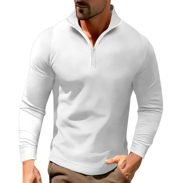 Gibobby Playera polo hombre Camisa de manga larga con solapa gradiente deportiva informal a la moda de primavera y otono para hombre Blanco M