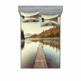 thumbnail image 2 of Fall Bedding Set with Sheet & Covers, Wooden Pier on the Lake Serene Morning in the Woods Fishing Misty Recreational Image, Printed Bedroom Decor 2 Shams, 4 Sizes, Multicolor, by Ambesonne, 2 of 3